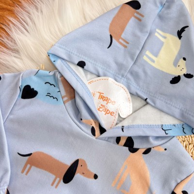 Conj. Blusão Manga Longa com Capuz Dogs e Calça de Moletom - Azul 